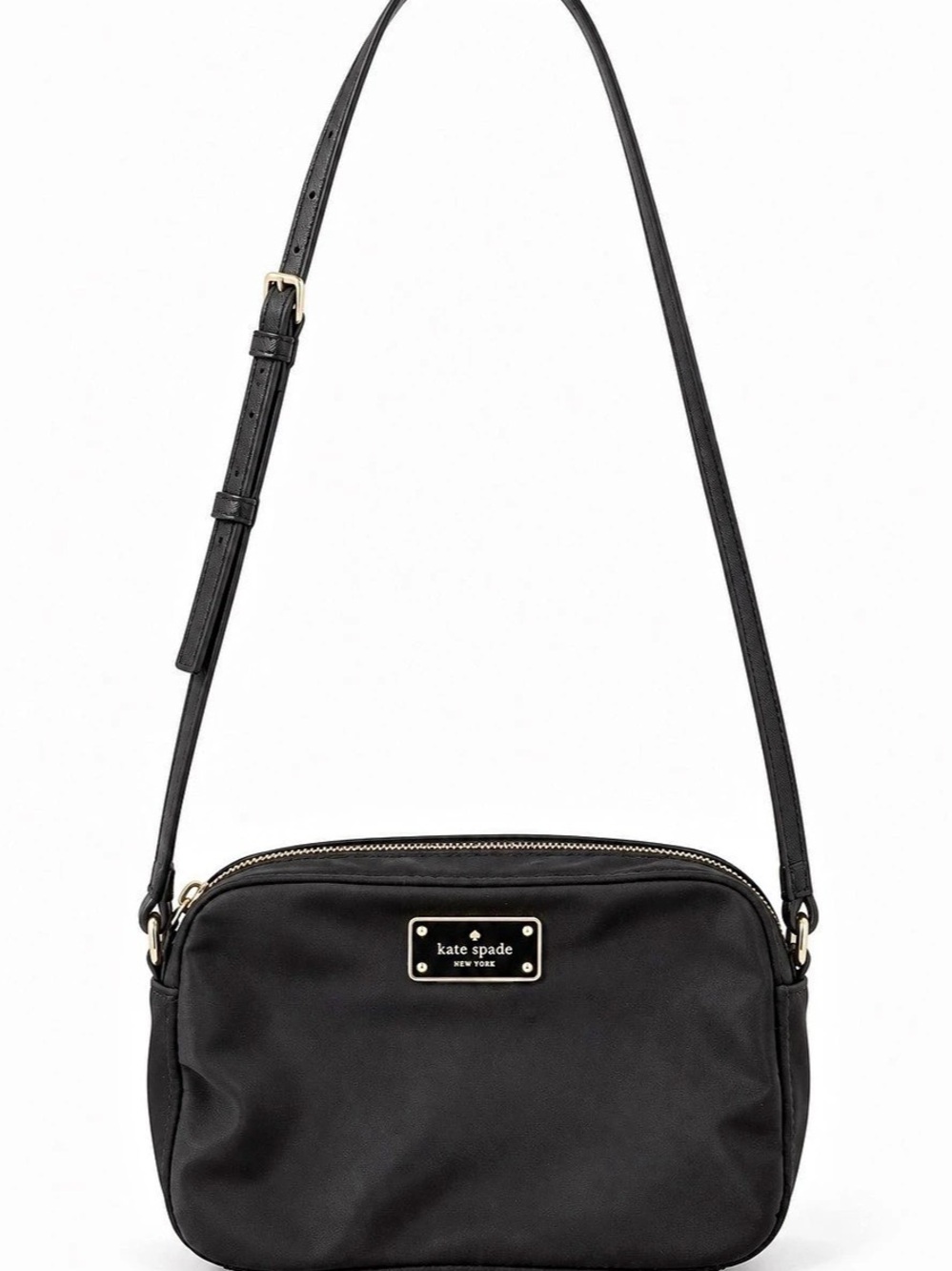 Kate Spade New York Black Nylon Crossbody Bag Gold Hardware Adjustable Strap